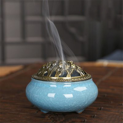 Copper Top Ceramic Incense Holder